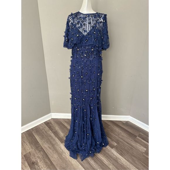 MAC DUGGAL EMBELLISHED ILLUSION CAPE SLEEVE TRUMPET GOWN - Picture 4 of 11